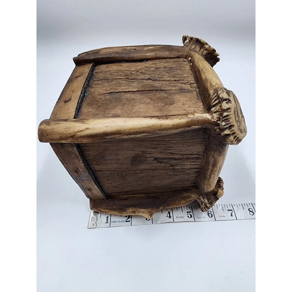Rustic Faux Antler Tissue Box Cover Square Lodge Cabin Decor Resin Brown 6x6